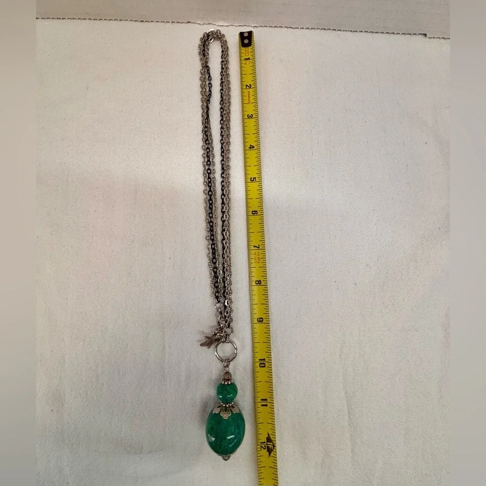 Chrysocolla Turquoise Blue Silver Tone Necklace with Larg Intricate Pendant - Picture 13 of 16